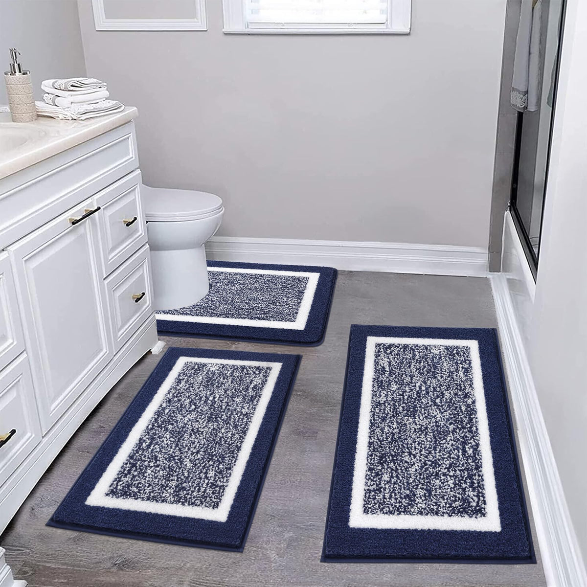 Pauwer Bathroom Rug Sets 3 Piece, Non Slip Washable Bath Mat, Black
