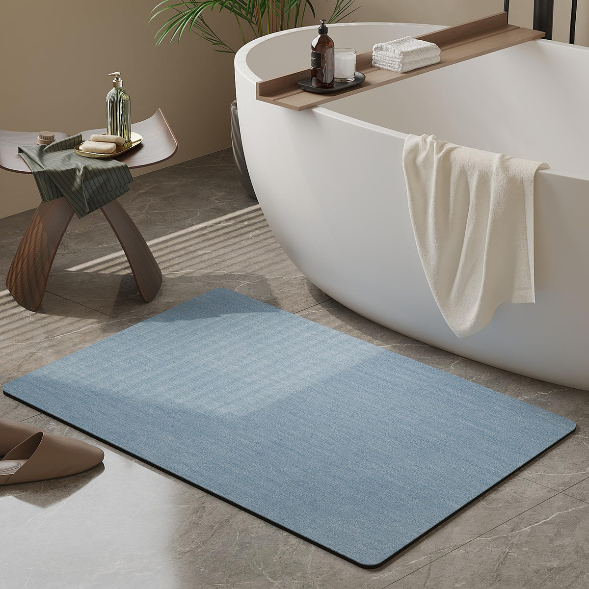 Mecko Bath Mat 16"x24",Ultra Thin Bathroom Rug fit Under Door Light Grey