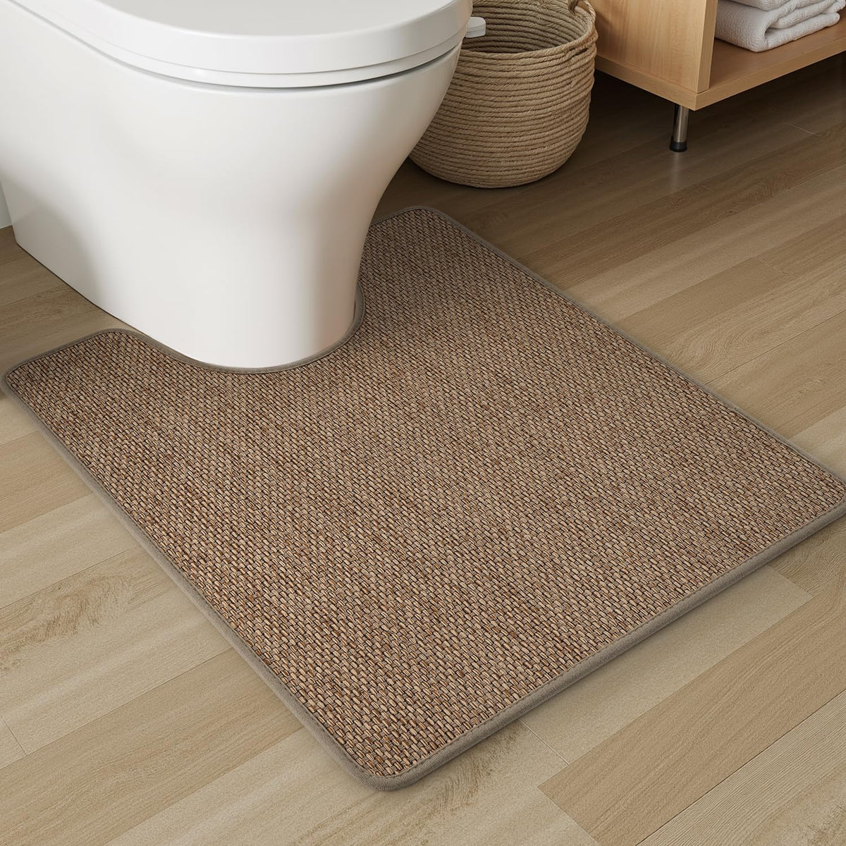 PADOOR Non-Slip Bath Mat With Rubber-Backing, Braided Absorbent Machine Washable Thin Rug for Bathroom Floor, Quick Dry, Fits Under Door, 17''x24'' Beige