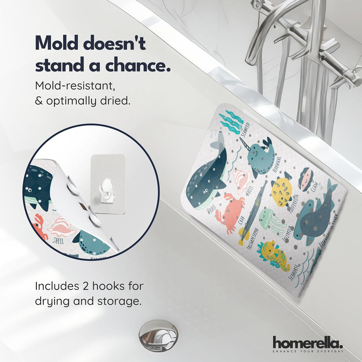 homerella Bathtub Mat Non Slip Kids 40x16 Baby Bath Mat Non Slip Anti Mold