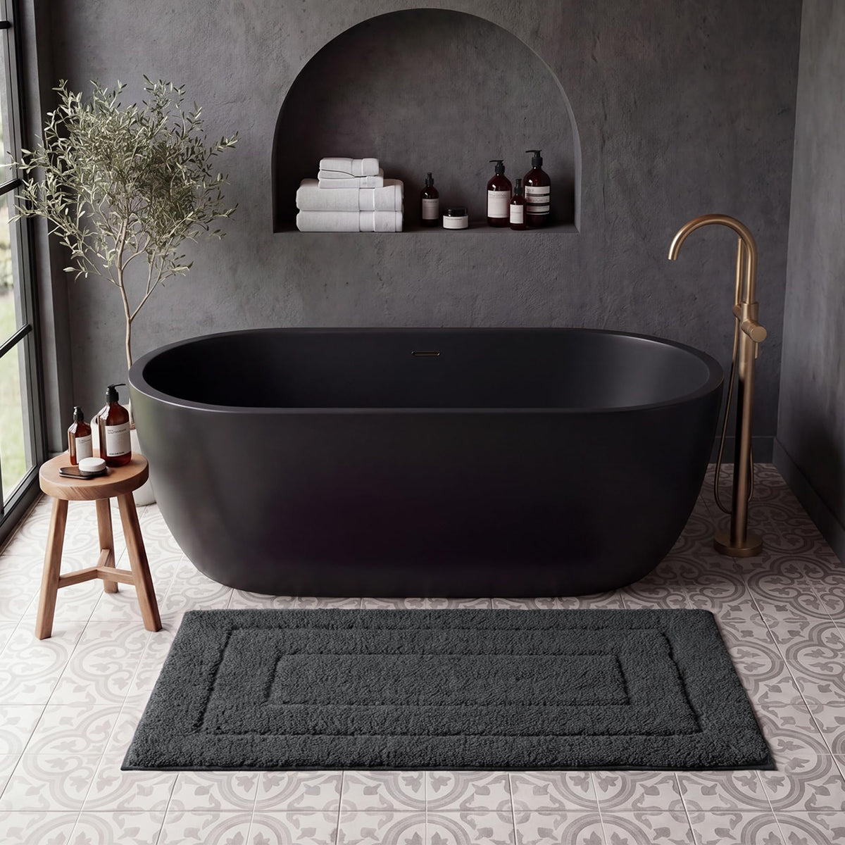 GRANNY SAYS Gray Bathroom Rug 20" x 30", Non-Slip Microfiber Bath Mat