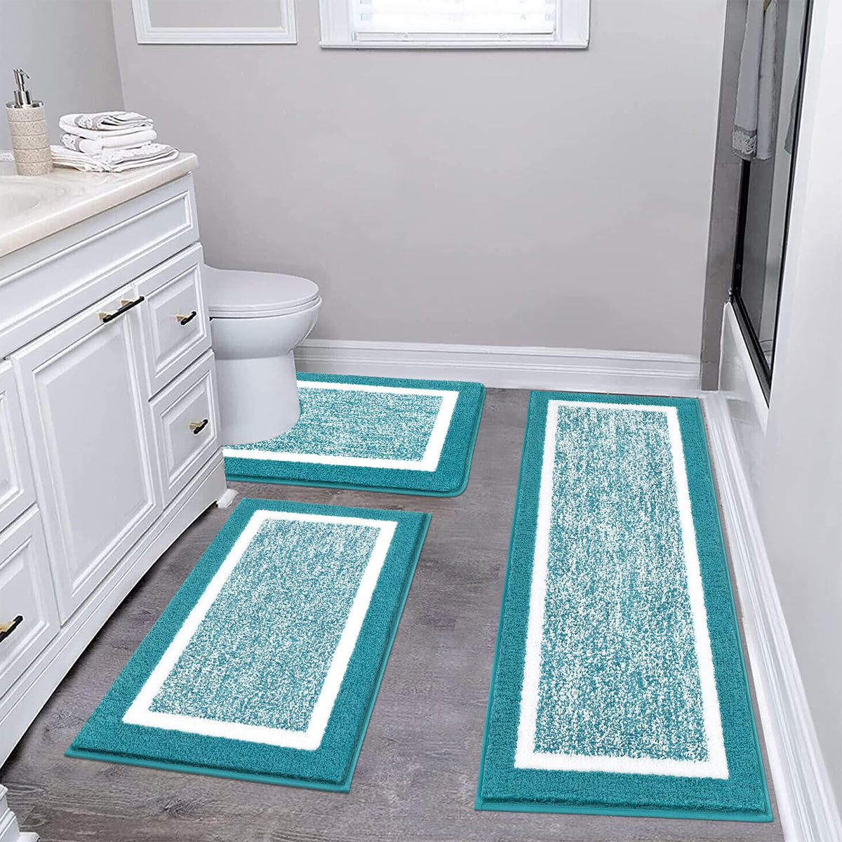 Pauwer Bathroom Rug Sets 3 Piece, Non Slip Washable Bath Mat, Black
