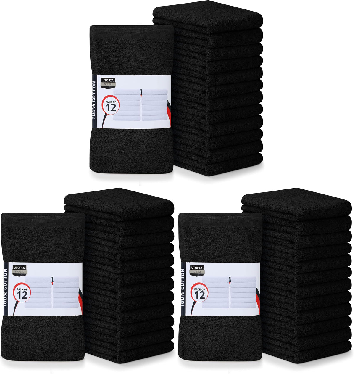 Utopia Towels Kitchen Bar Mops, Pack of 12, 16x19 in, 100% Cotton, Black