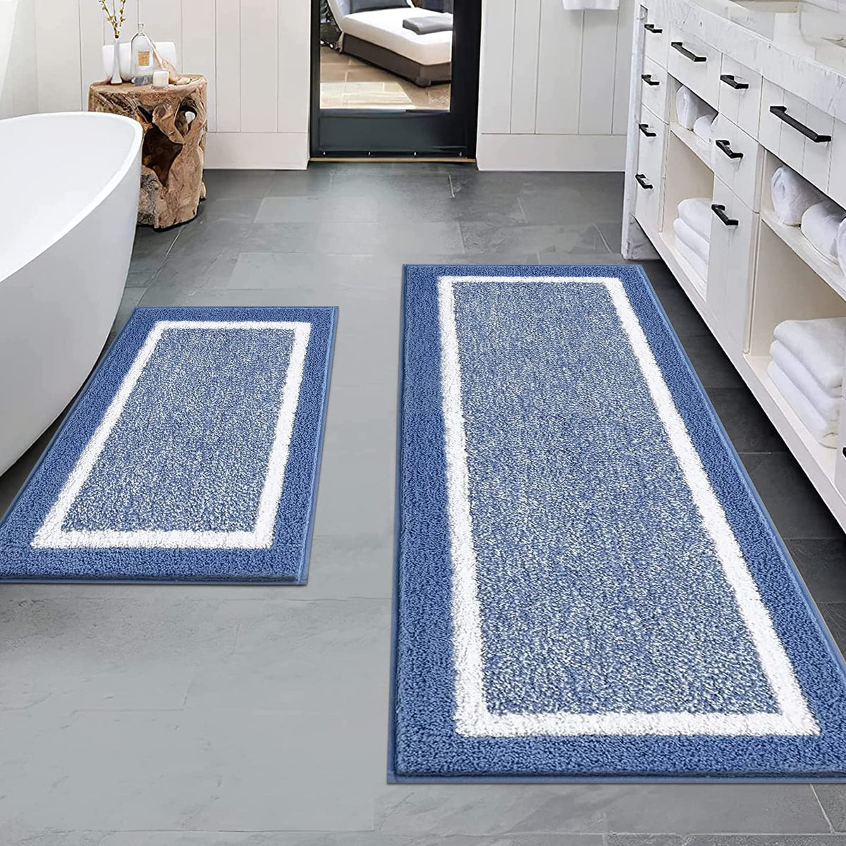 Pauwer Bathroom Rug Sets 3 Piece, Non Slip Washable Bath Mat, Black