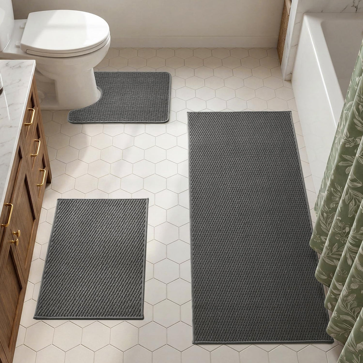 TYUU Bath Mat Set 2 Piece, Thin Bathroom Rugs Non Slip Washable Quick Dry