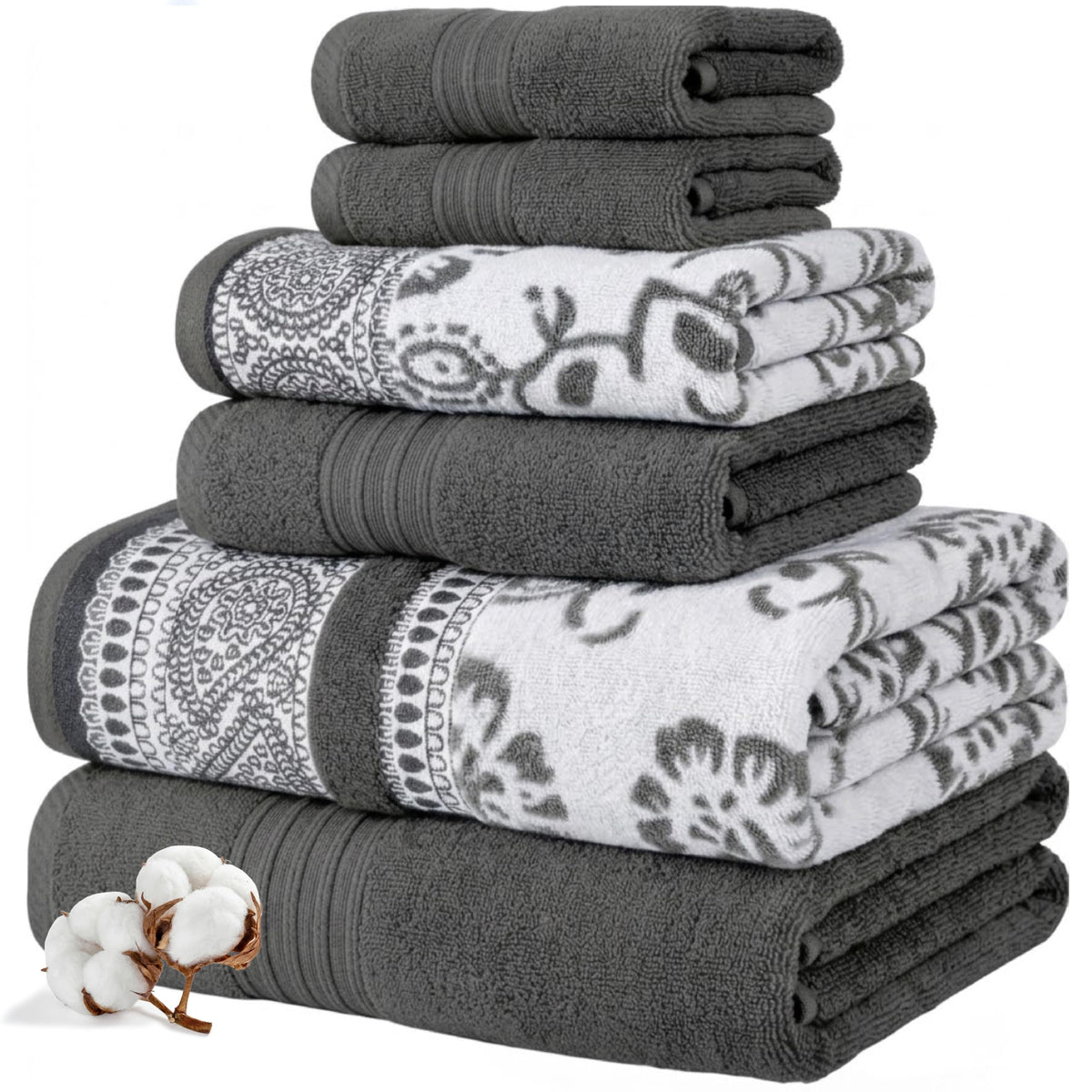 Modern Threads 6 Piece Bath Towel Set – Bathroom Set with 2 Bath Towels, 2 Hand Towels, and 2 Wash Cloths – 100% Cotton, Super Absorbent & Extra Soft – Reversible Classic Diamond (Aqua)