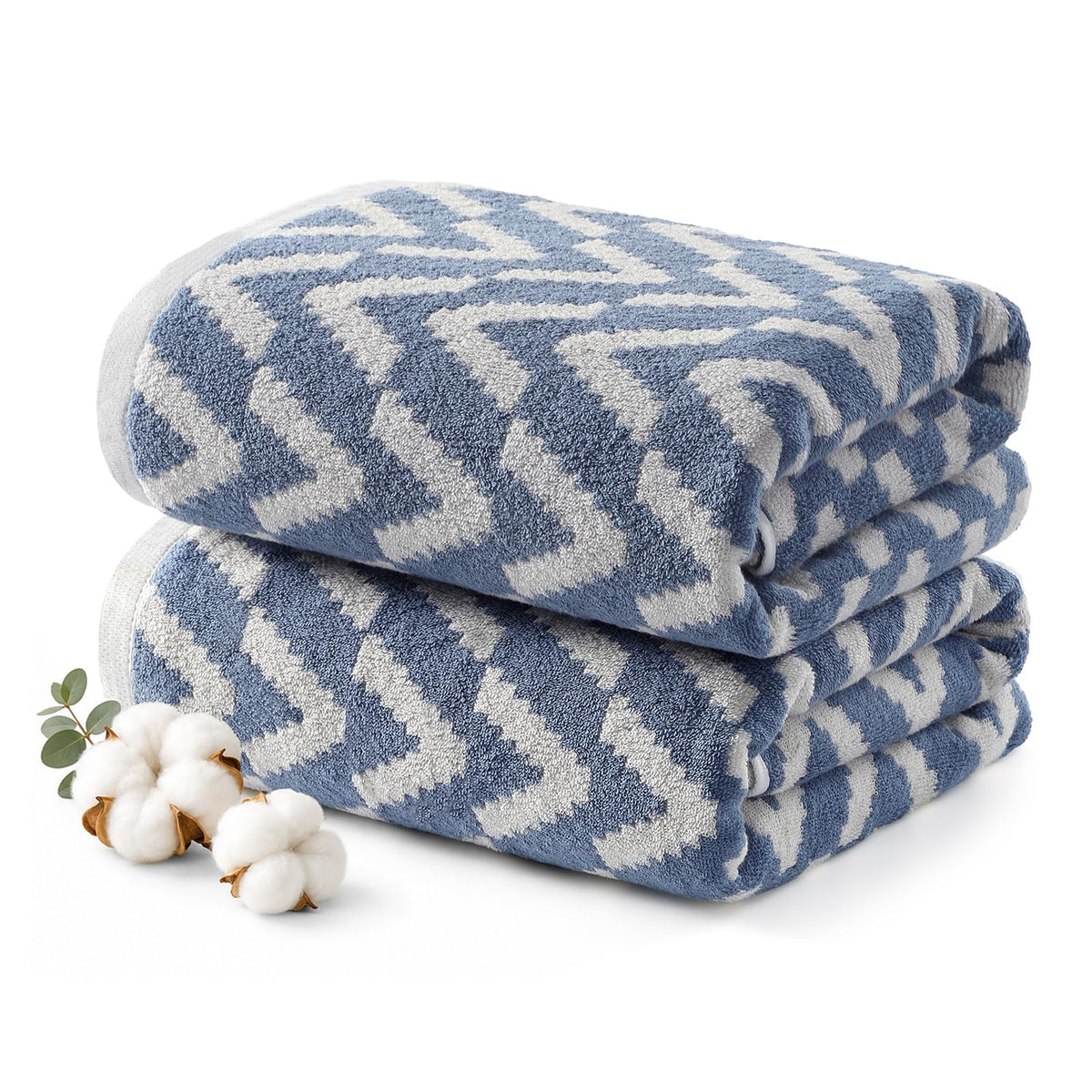 ecolook Sage Green Bath Towels Set of 2, Reversible Zigzag Pattern