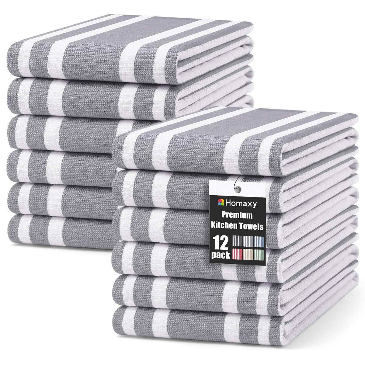 Homaxy 380 GSM Cotton Premium Kitchen Towels 6 Pack, 18"x 28", Khaki