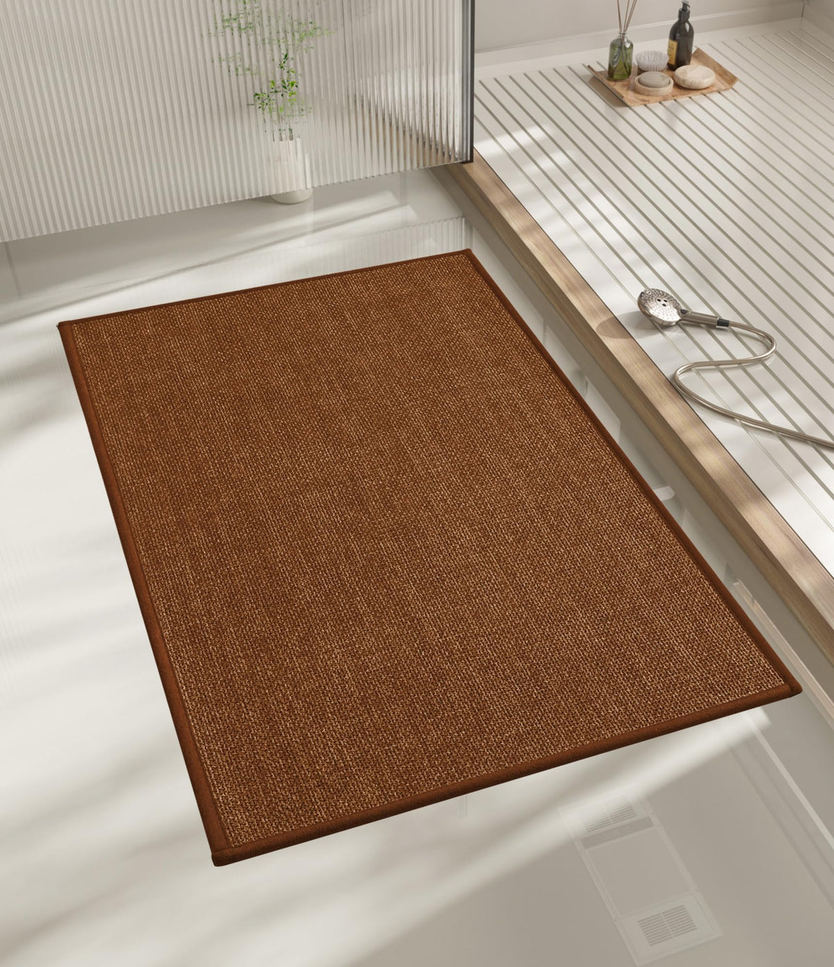 chakme Bathroom Rugs Mat 24x17, Ultra Thin Non Slip Bath Mat Small Quick Dry Absorbent Bath Mat for Bathroom Floor, (Dark Beige, 24"x17")