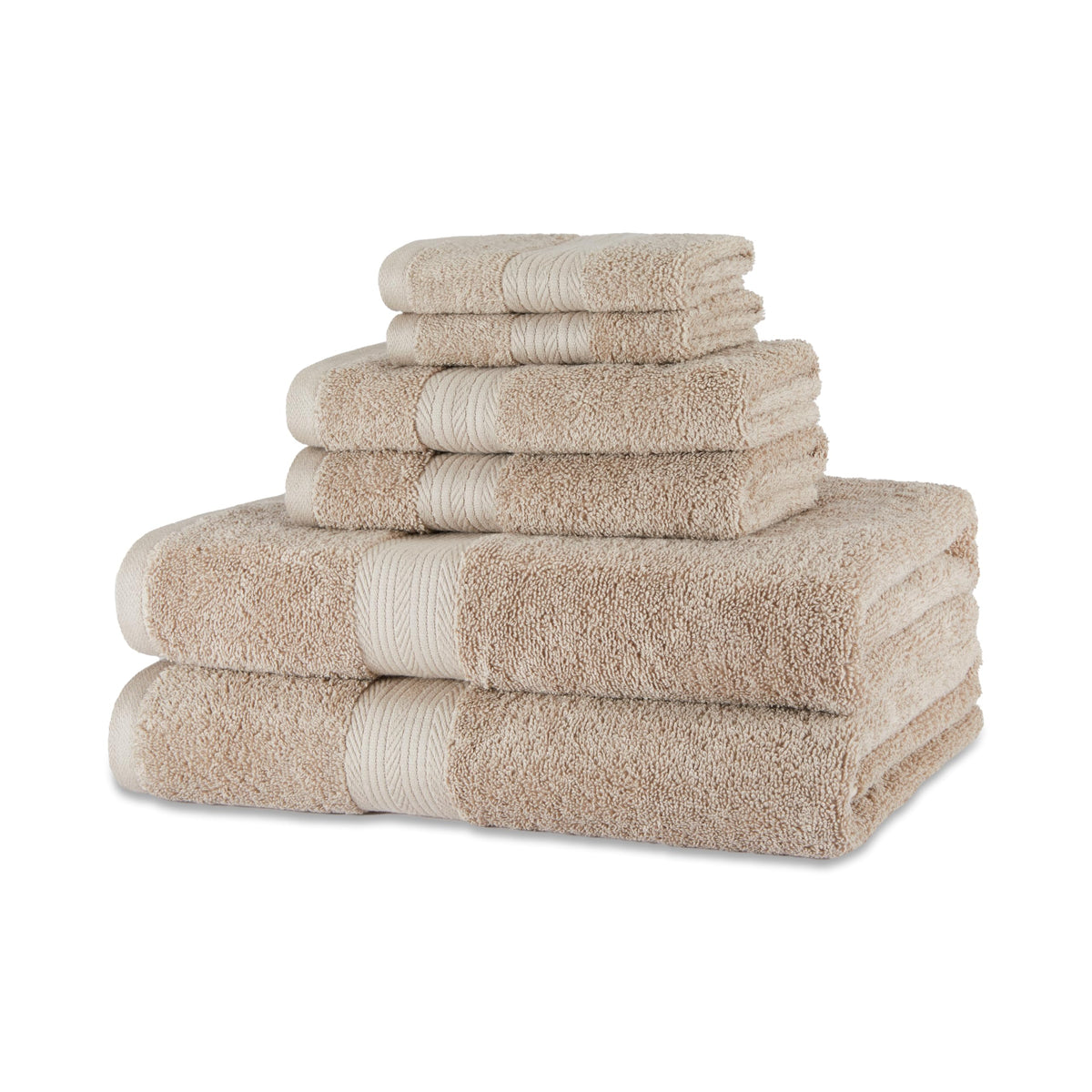 Amazon Basics 6-Piece Oversized Highly Absorbent Fade-Resistant Towel Set, 100% Cotton Towels for Bathroom, Soft, 2 Bath Towels, 2 Hand Towels, 2 Washcloths, White
