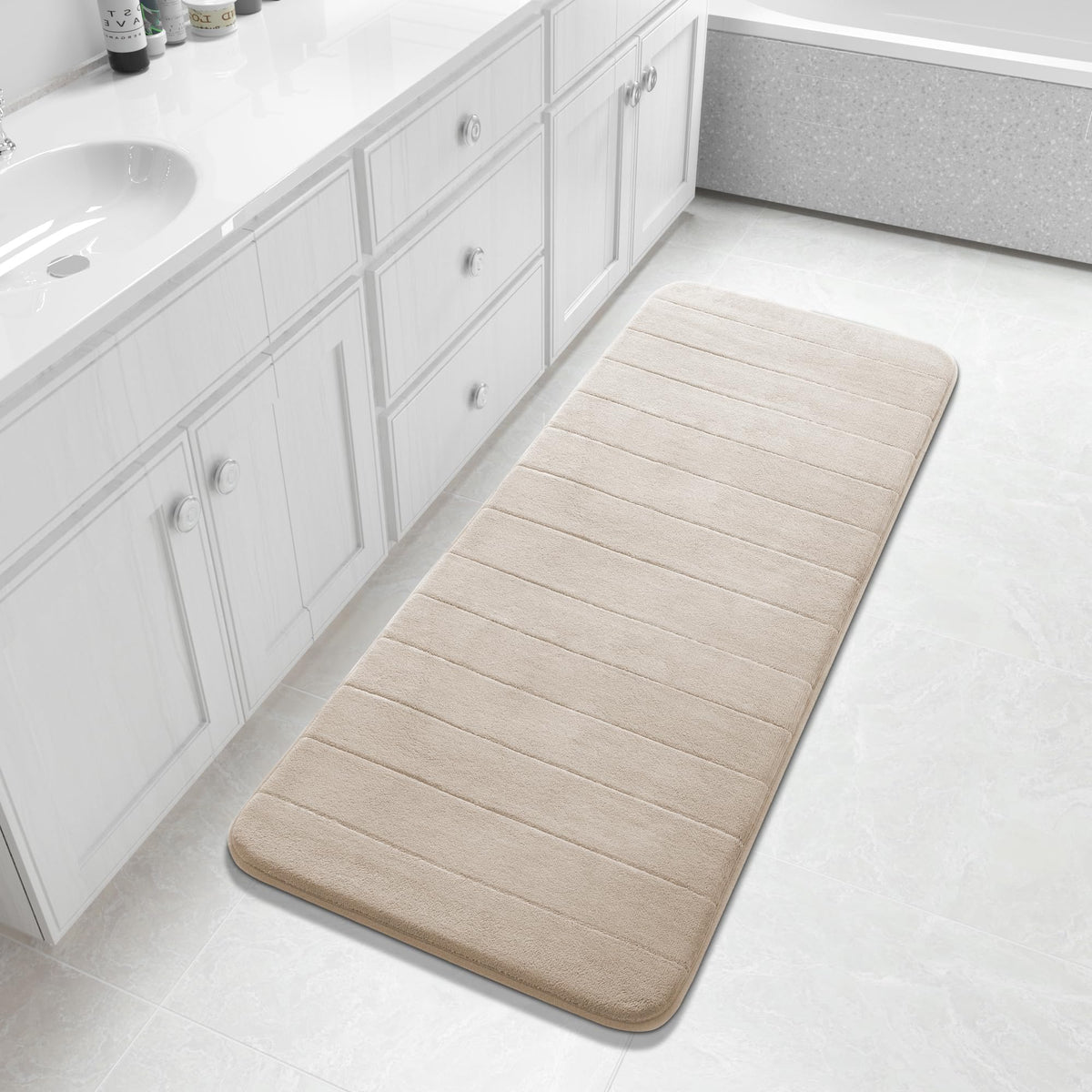 Yimobra Memory Foam Bath Mat, Super Soft Absorbent Bathroom Rug Non Slip, Quick Dry, Machine Washable Floor Carpet for Tub Shower, Home Decor Accessories, 24x17, Grey