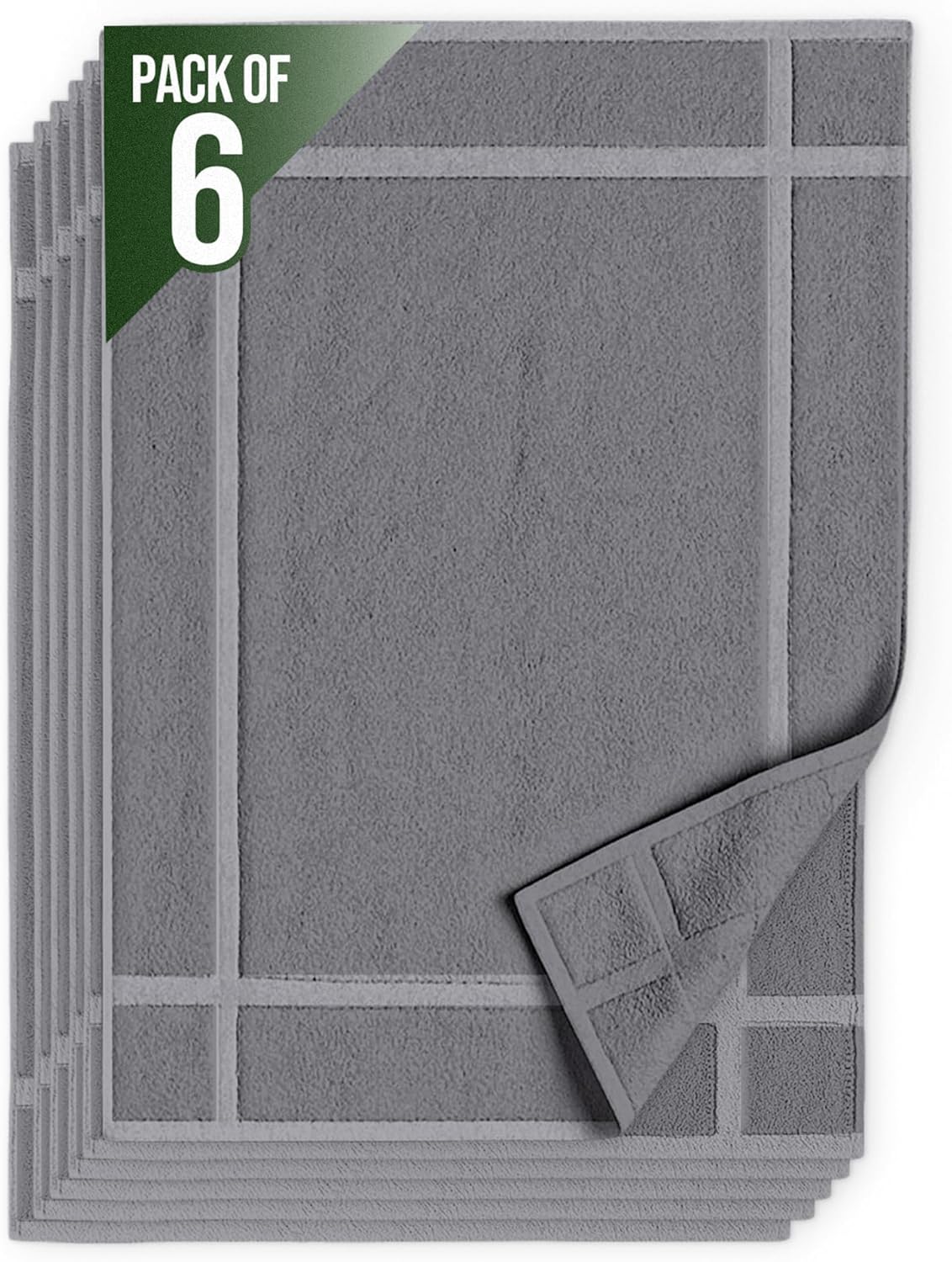 Pearl Linens Pack of 6 100% Cotton Bath Mat Towels, 20x30 inches, Soft & Absorbent Floor Towels for Bathroom, Not Bathroom Rugs, After Shower Mat, 687 GSM, Machine Washable, Airbnb Essentials, White