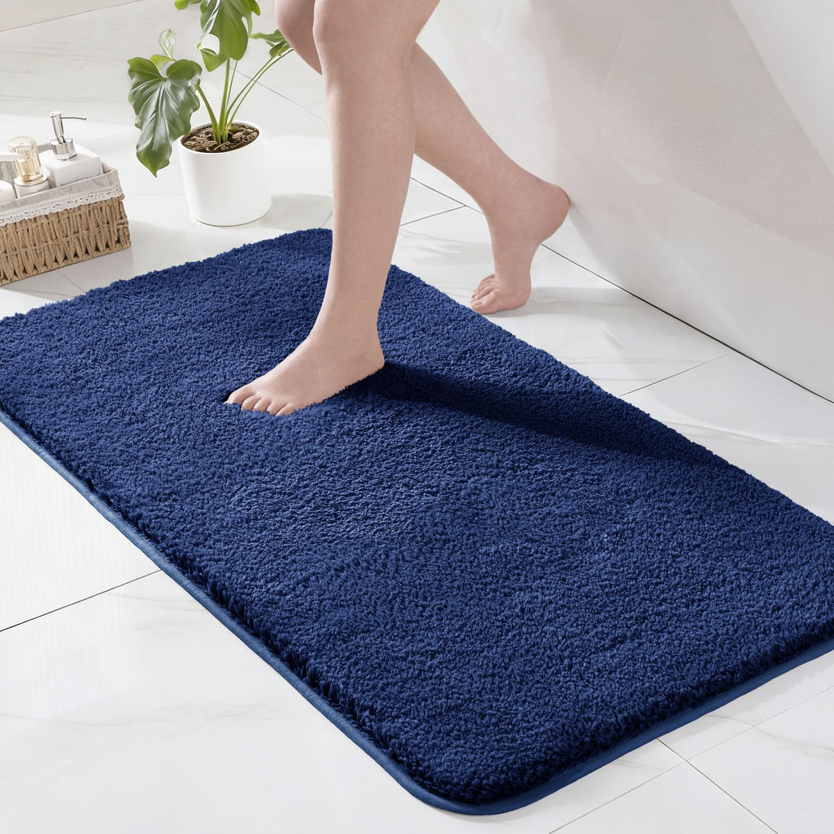 Exclusivo Mezcla Bathroom Rugs Mats 17x24, Navy Blue