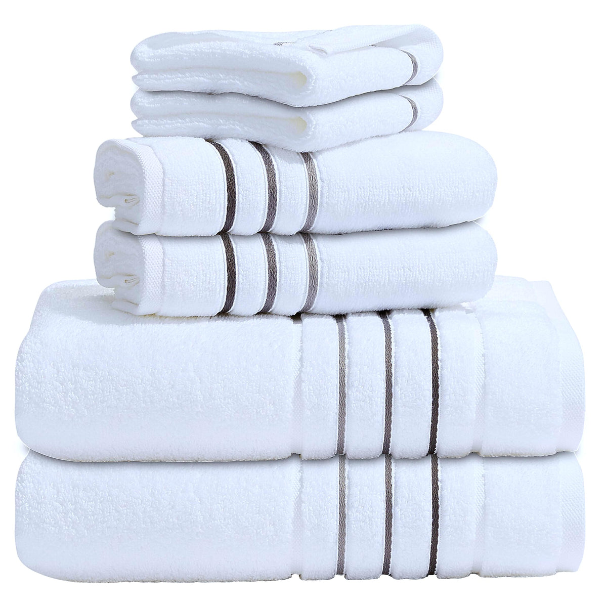 Bath Towels Set for Bathroom – Luxury 6-Piece Cotton Towels, Soft Absorbent & Quick Dry, 600 GSM Bath Towels for Bathroom, Hotel Spa Quality (White/Taupe, 6- Bath Towel Set)