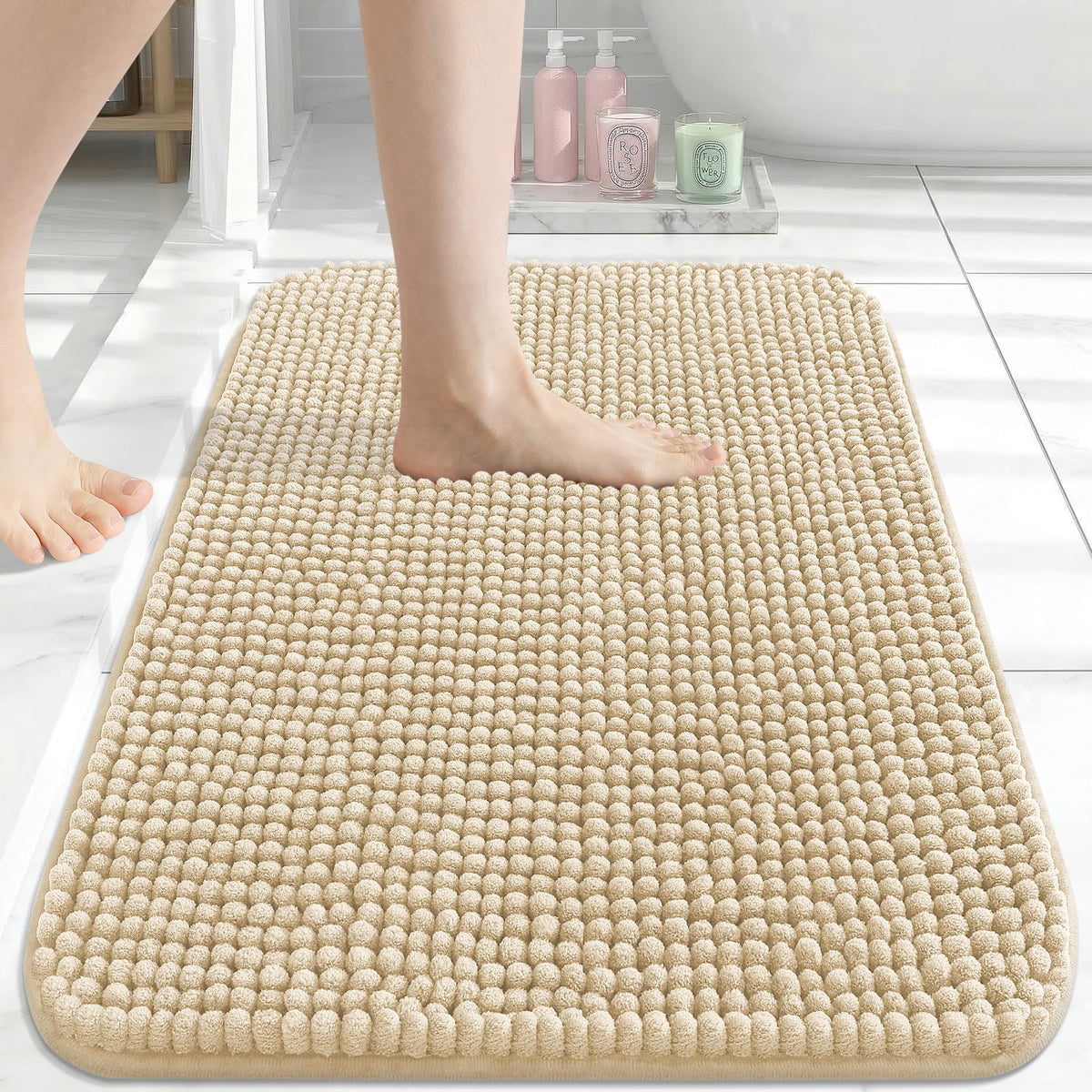 Arotive Chenille Bathroom Rugs 30x20, Soft Absorbent Bath Mat, Grey
