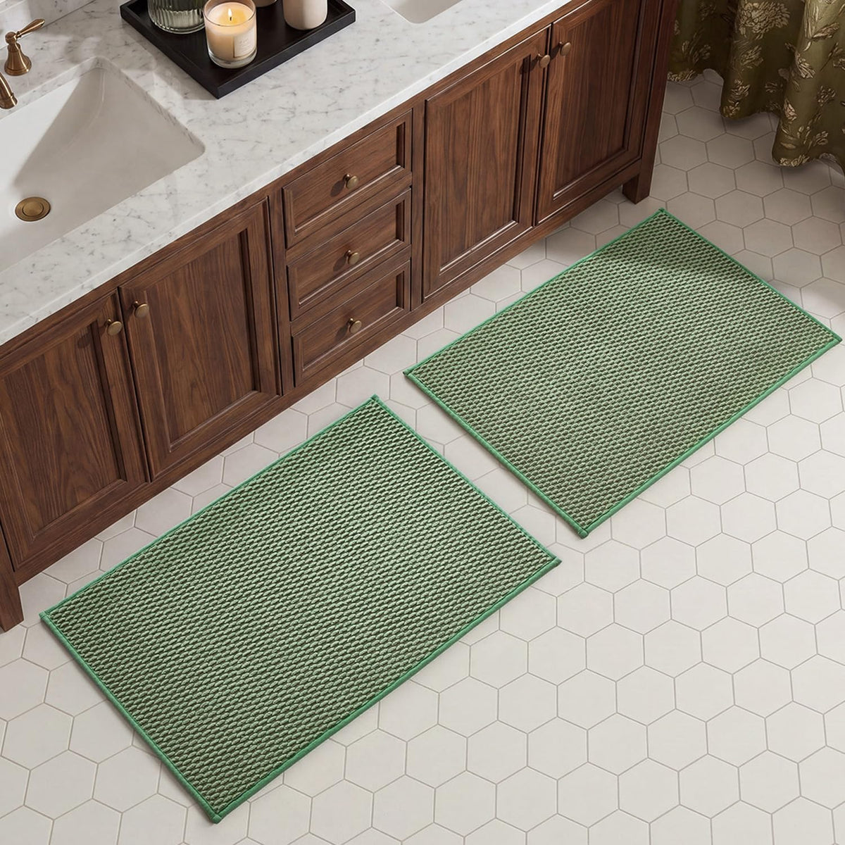 TYUU Bath Mat Set 2 Piece, Thin Bathroom Rugs Non Slip Washable Quick Dry