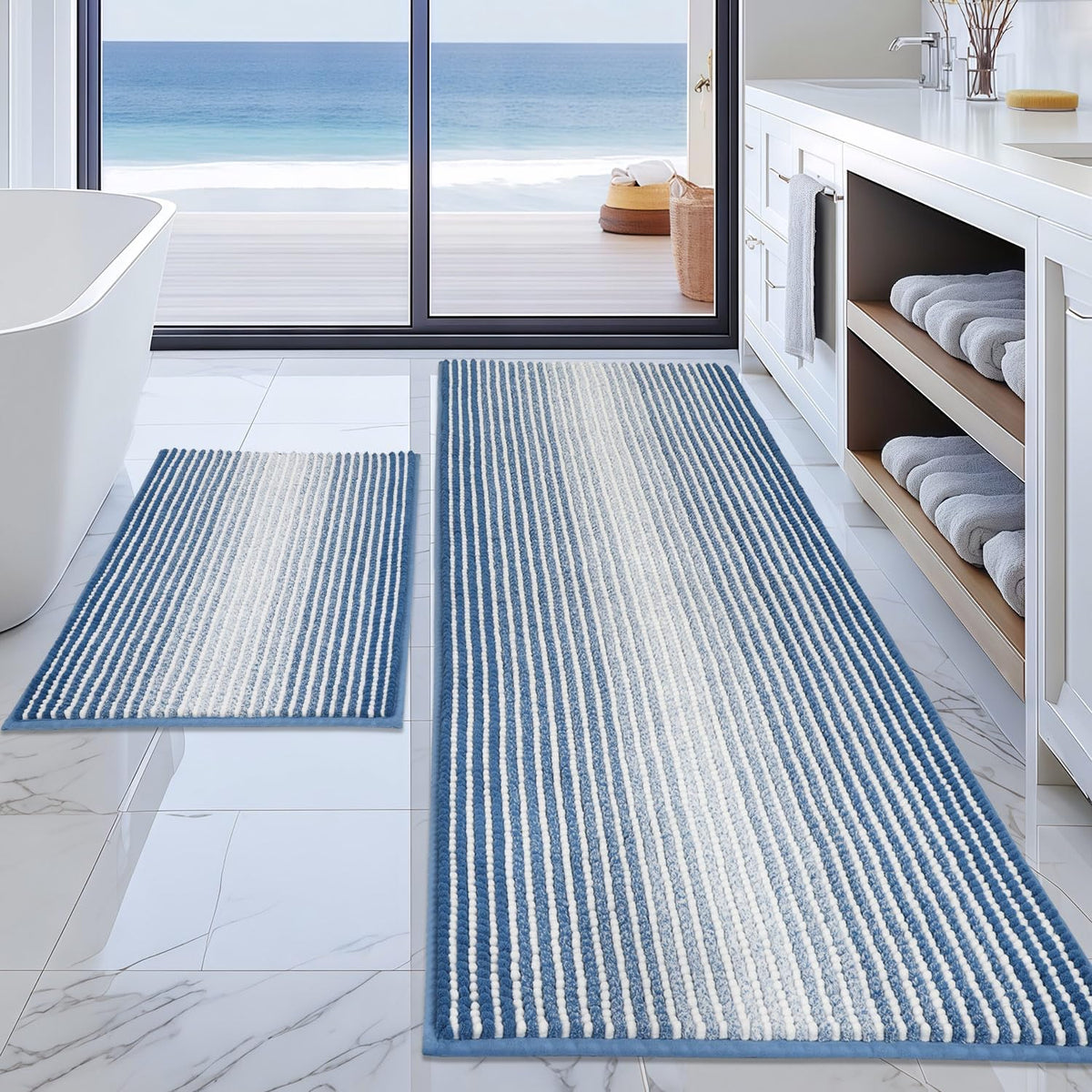 BSICPRO Bathroom Rugs Sets 2 Piece, Non Slip Boho Bath Mats, Beige