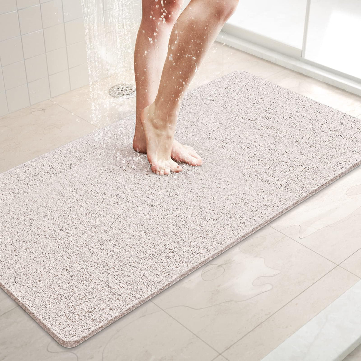 LuxStep Shower Mat Bathtub Mat,24x16 inch, Non-Slip Bath Mat with Drain, Quick Drying PVC Loofah Bathmat for Tub,Shower,Bathroom (Phthalate Free,Grey)