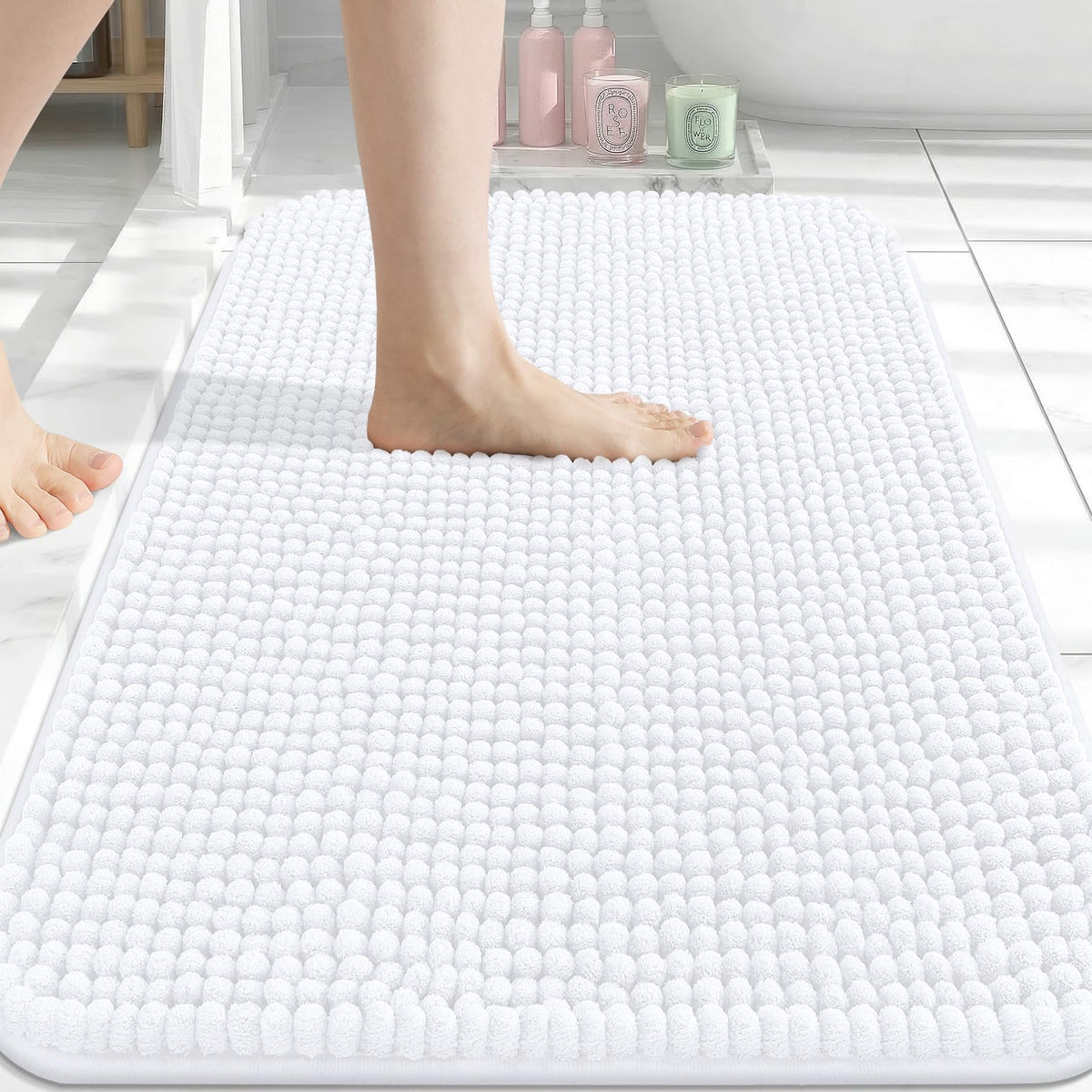 Arotive Chenille Bathroom Rugs 30x20, Soft Absorbent Bath Mat, Grey