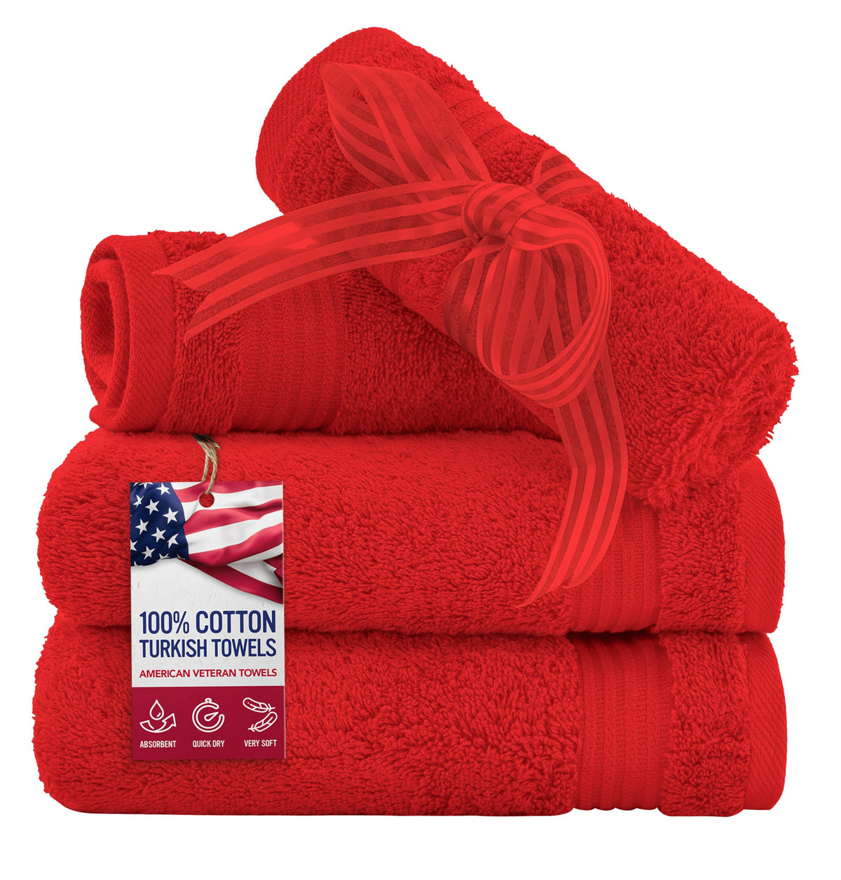 American Veteran Towel, 100% Cotton Turkish Bath Towels for Bathroom 4 Pack, 27x54 Extra Large Premium Soft Drying Bathroom Towels, Navy Blue