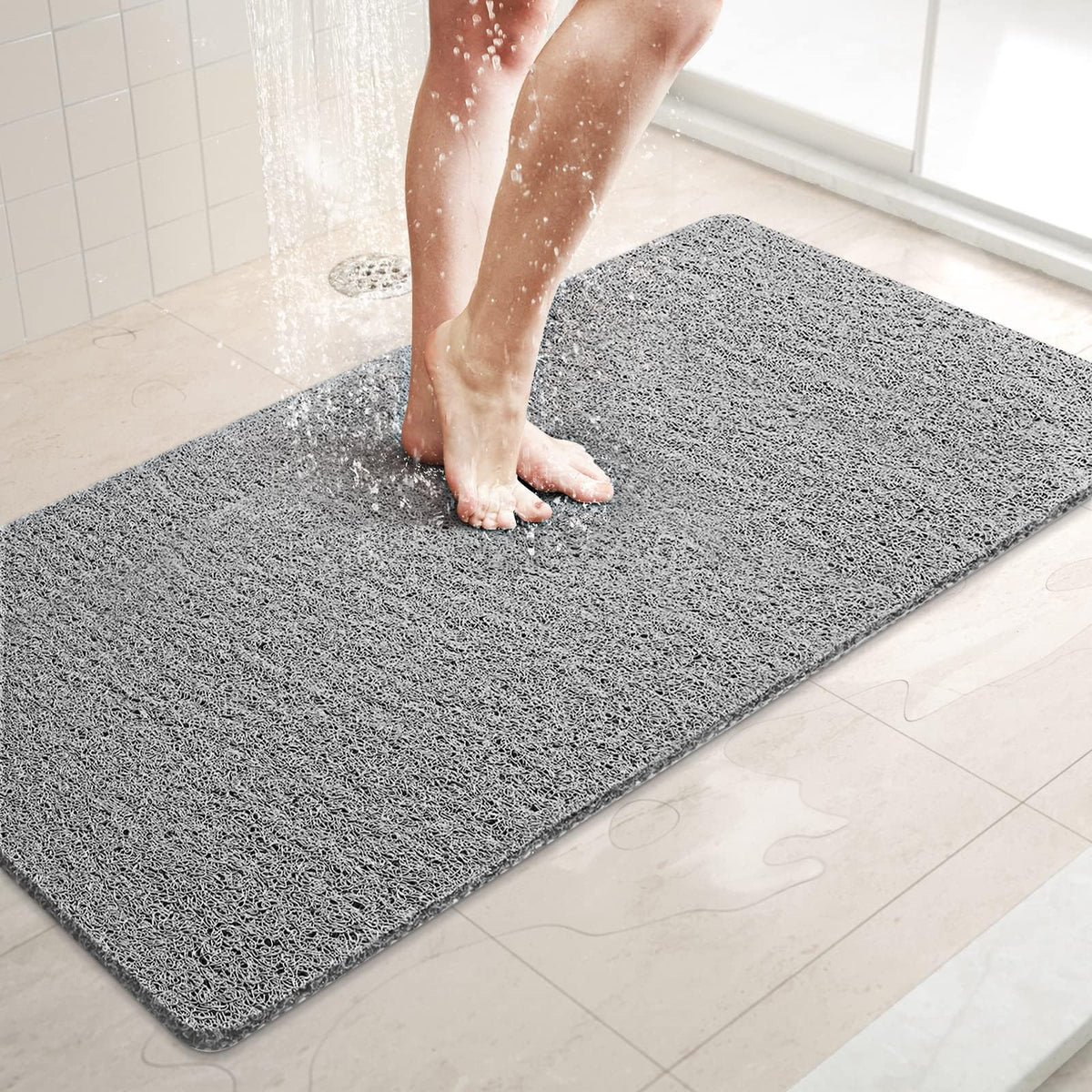 LuxStep Shower Mat Bathtub Mat,24x16 inch, Non-Slip Bath Mat with Drain, Quick Drying PVC Loofah Bathmat for Tub,Shower,Bathroom (Phthalate Free,Grey)
