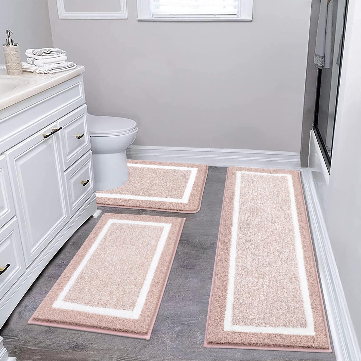 Pauwer Bathroom Rug Sets 3 Piece, Non Slip Washable Bath Mat, Black