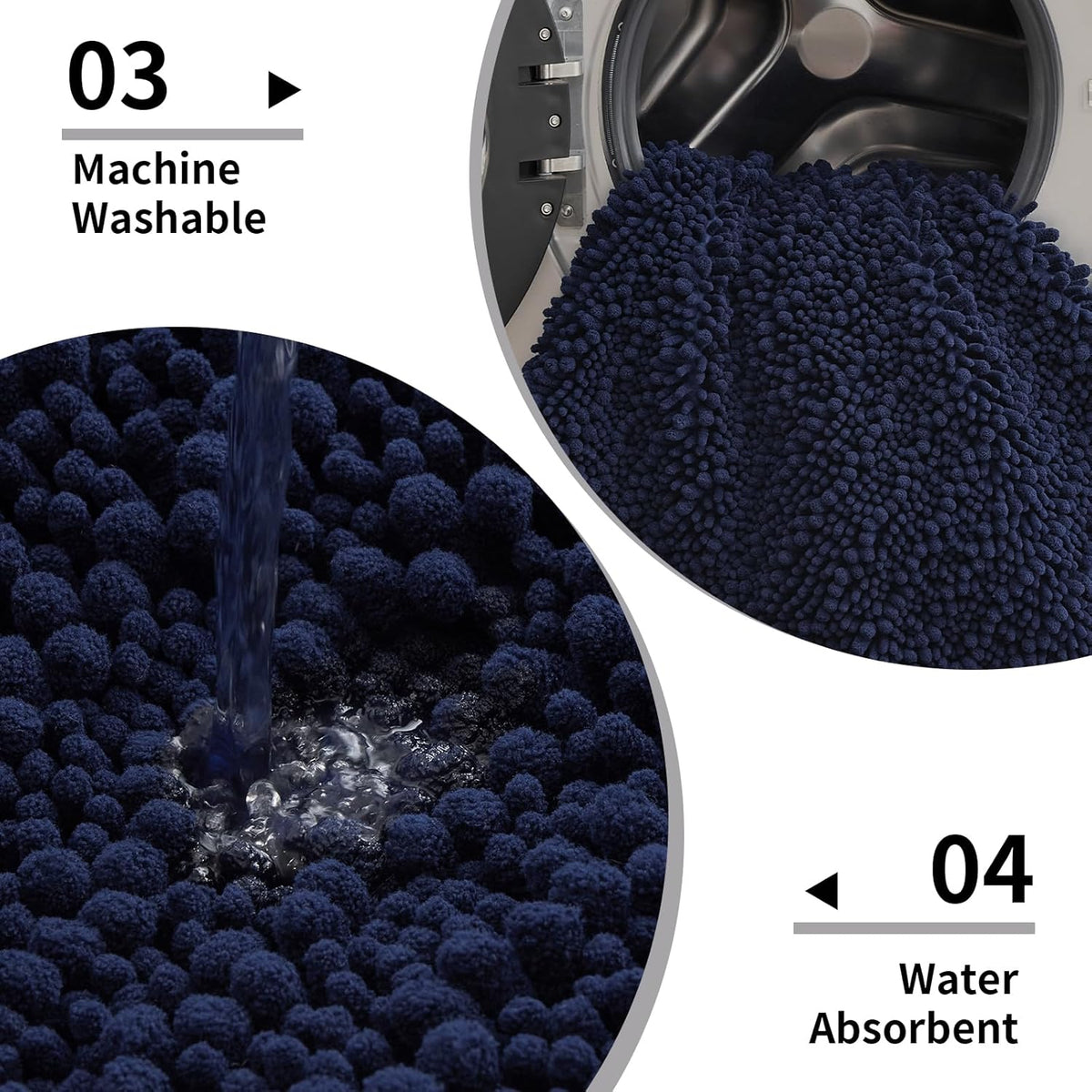 Disolla Navy Blue Bathroom Rug 20x32 Inch - Luxury Chenille Bath Mat, Thick Shaggy Plush Absorbent Rug, Non-Slip Machine Washable Mats for Bathroom Floor & Decor