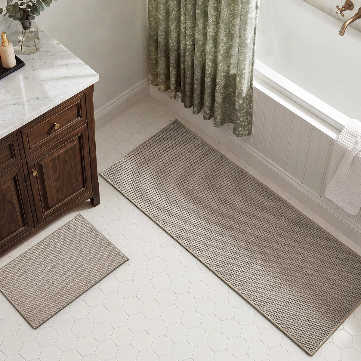 TYUU Bath Mat Set 2 Piece, Thin Bathroom Rugs Non Slip Washable Quick Dry