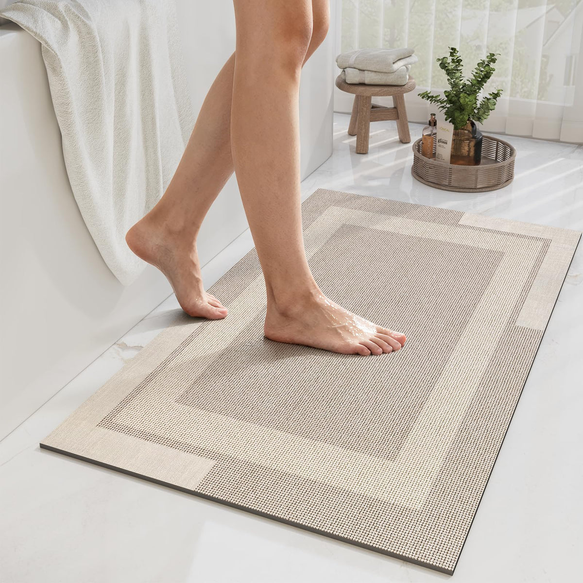 YDKGL Non Slip Bath Mat Thin Bathroom Rugs Fit Under Door Dark Grey 16"x24"