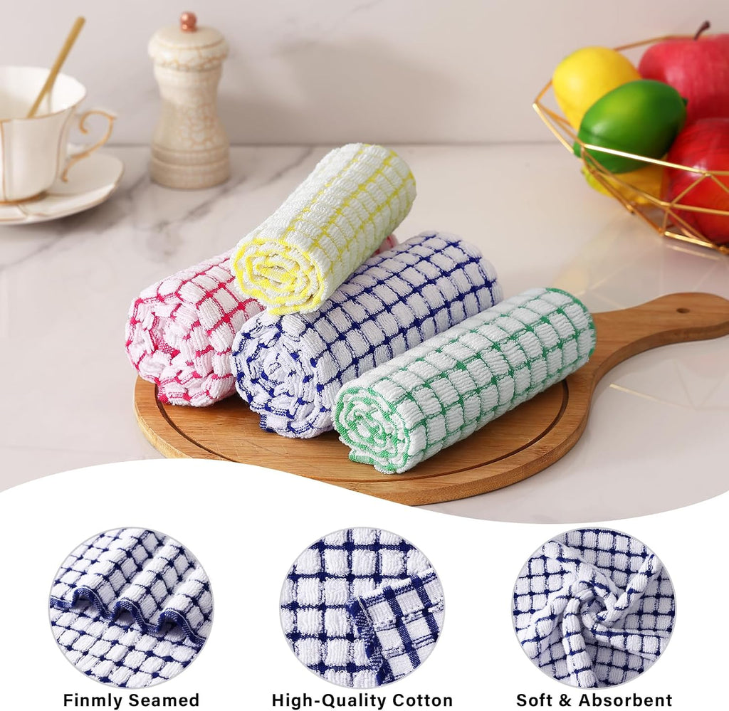 Homaxy Kitchen Towels and Dishcloths Set, Set of 8, Blue/Yellow/Red/Green