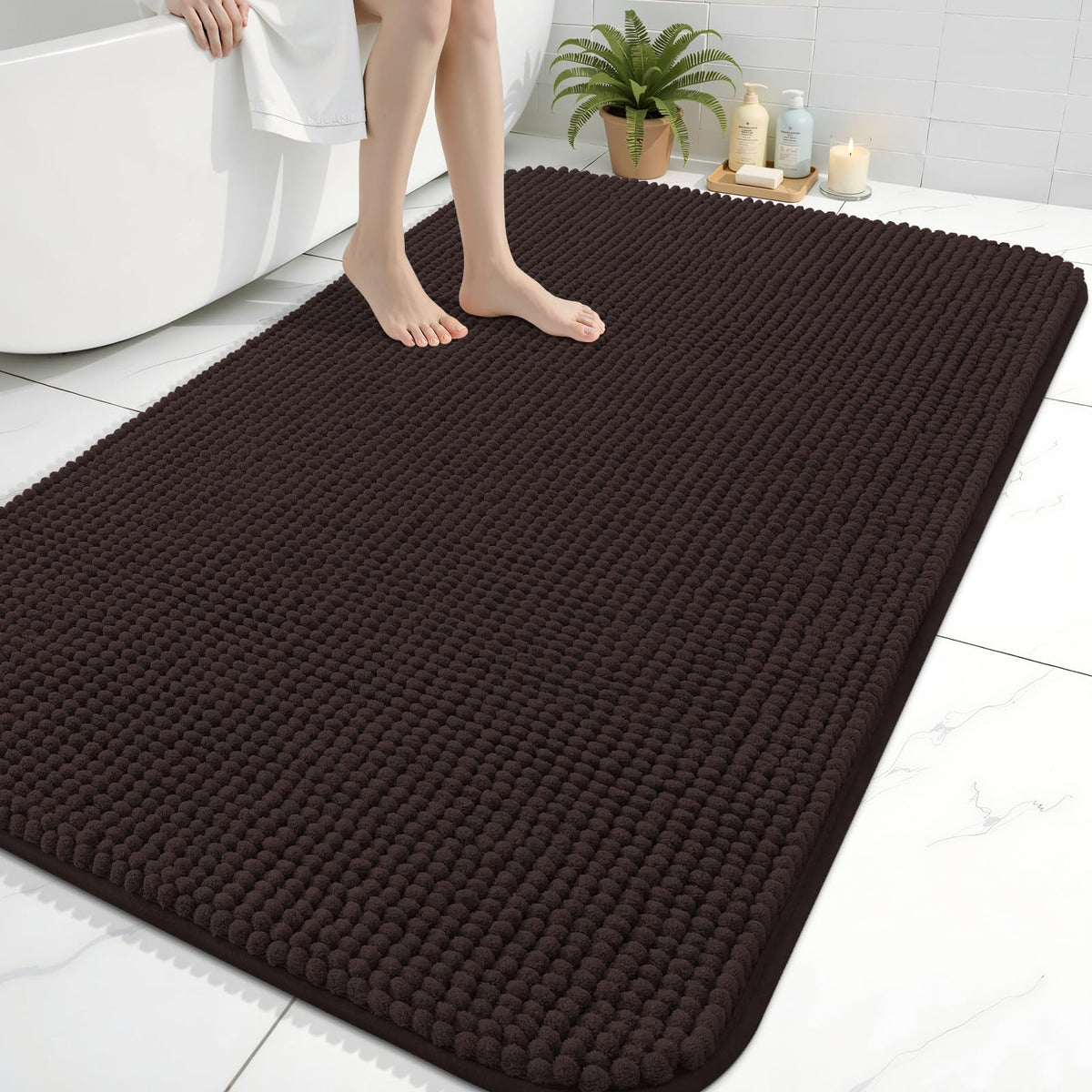 Arotive Chenille Bathroom Rugs 30x20, Soft Absorbent Bath Mat, Grey