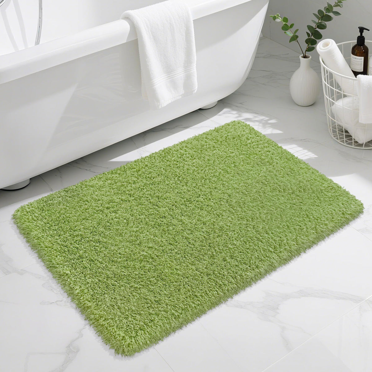 White Bathroom Rugs Non Slip 24"x16",Absorbent Bath Mat Quick Dry