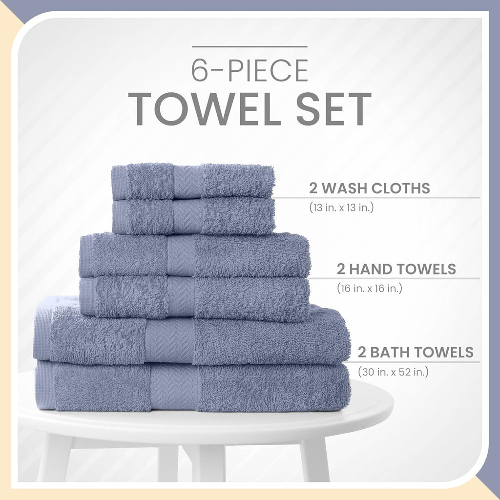 Martex 6-Piece 100% Ringspun Cotton Towel Set, Heather Blue