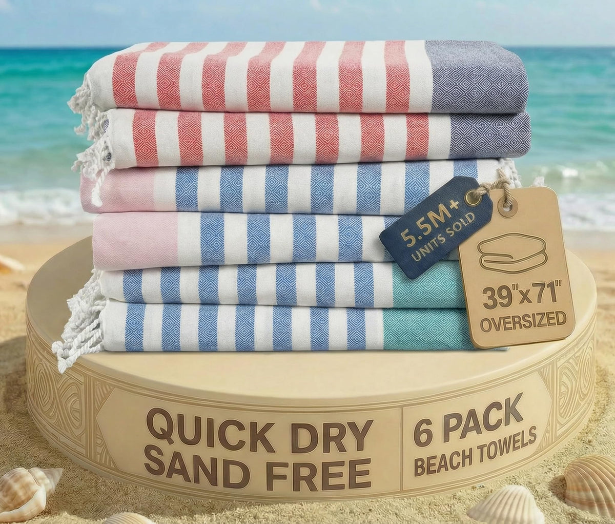 LANE LINEN Turkish Towels 6 Pcs, Beach Towels Oversized, Soft - Beach Party