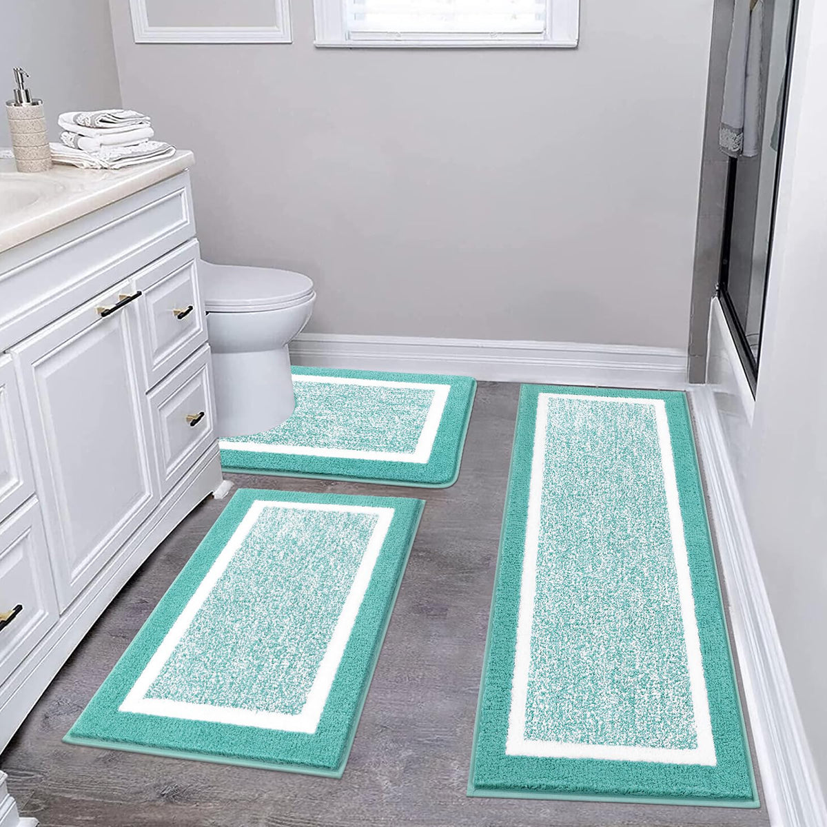Pauwer Bathroom Rug Sets 3 Piece, Non Slip Washable Bath Mat, Black