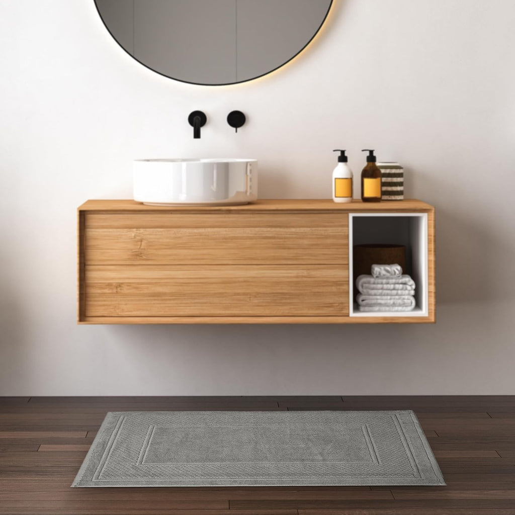 Avalon Towels Grey Bath Mat - 100% Cotton Set of 2 Absorbent Bathmat - Bathroom Mats Quick Dry Bath Mats for Bathrooms (22x34 Inches)