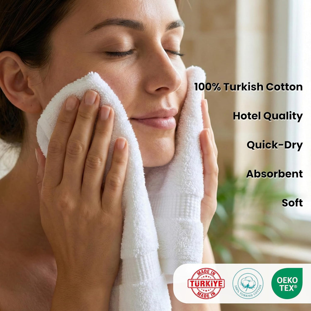 SALBAKOS 6-Piece 100% Turkish Cotton Hand Towels, 16x30 inch, White