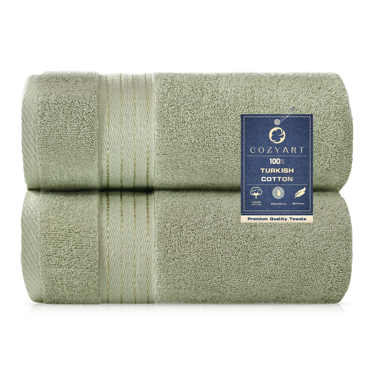 COZYART Luxury Bath Towel Set 6 Pcs, Dark Green 100% Turkish Cotton 650 GSM