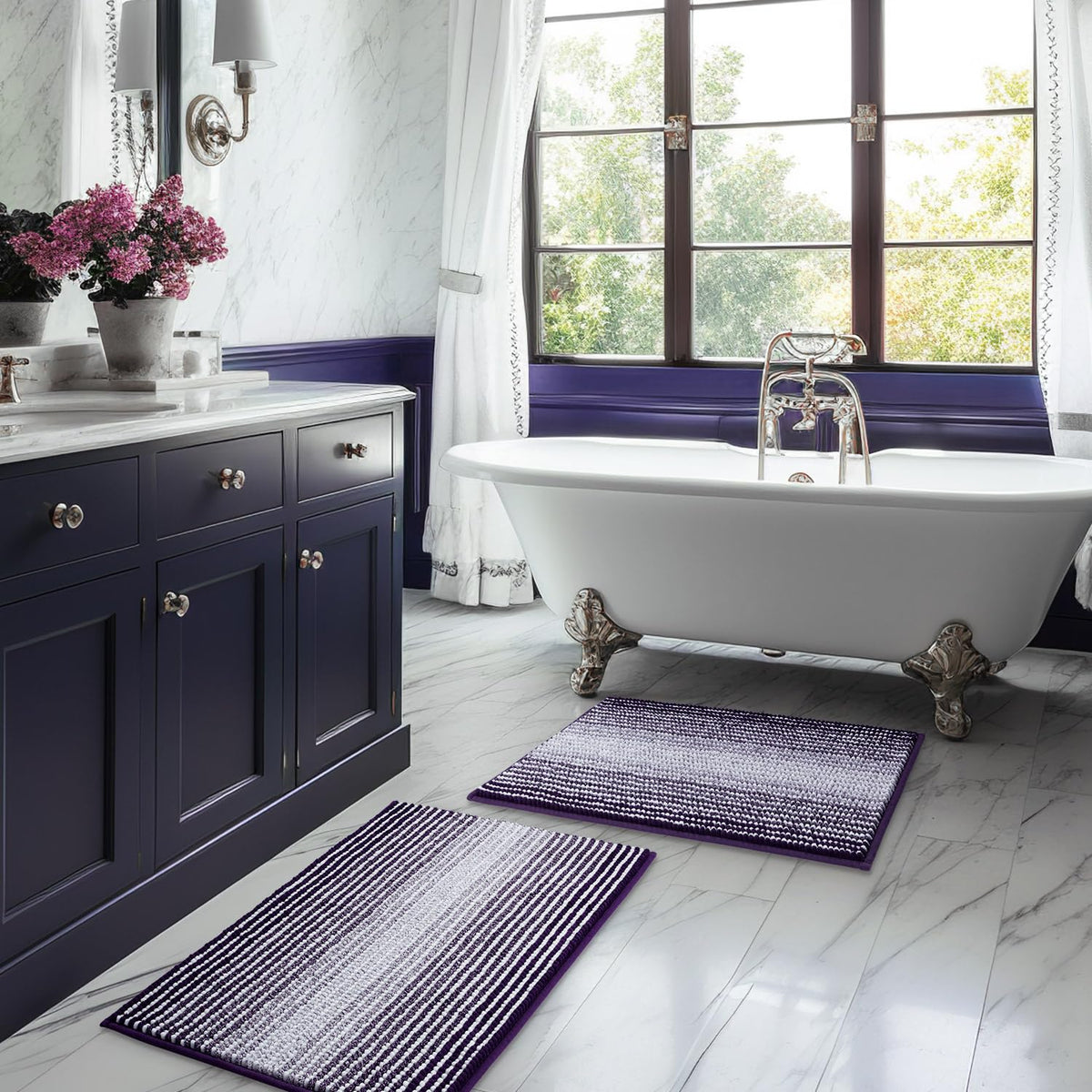 BSICPRO Bathroom Rugs Sets 2 Piece, Non Slip Boho Bath Mats, Beige