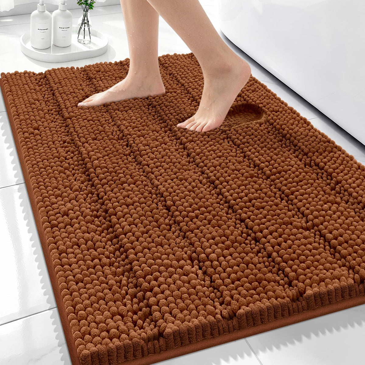 Bcoimo Small Bath Rug Mat,24x17 Chenille Non Slip Black Bathroom Floor Mats