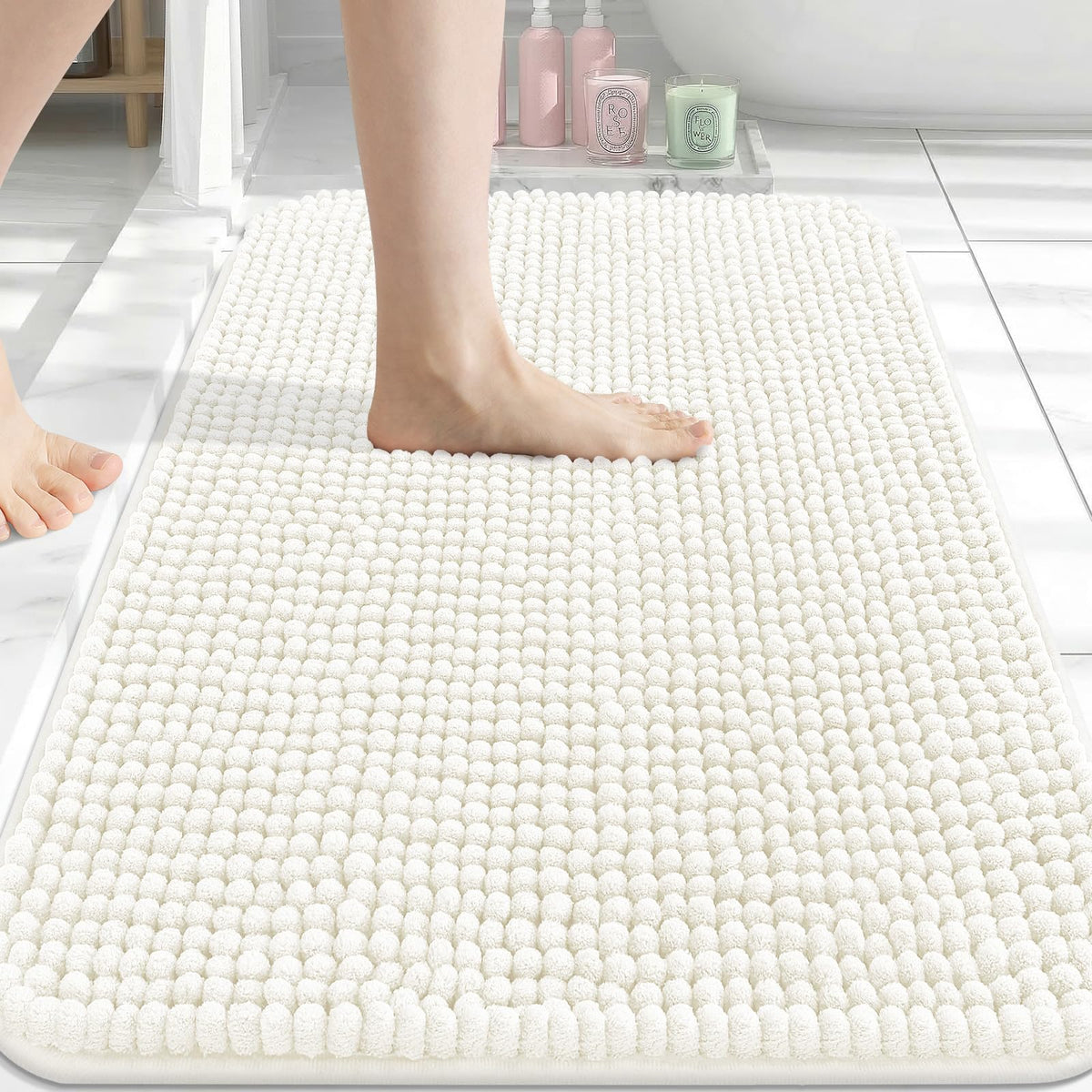 Arotive Chenille Bathroom Rugs 30x20, Soft Absorbent Bath Mat, Grey
