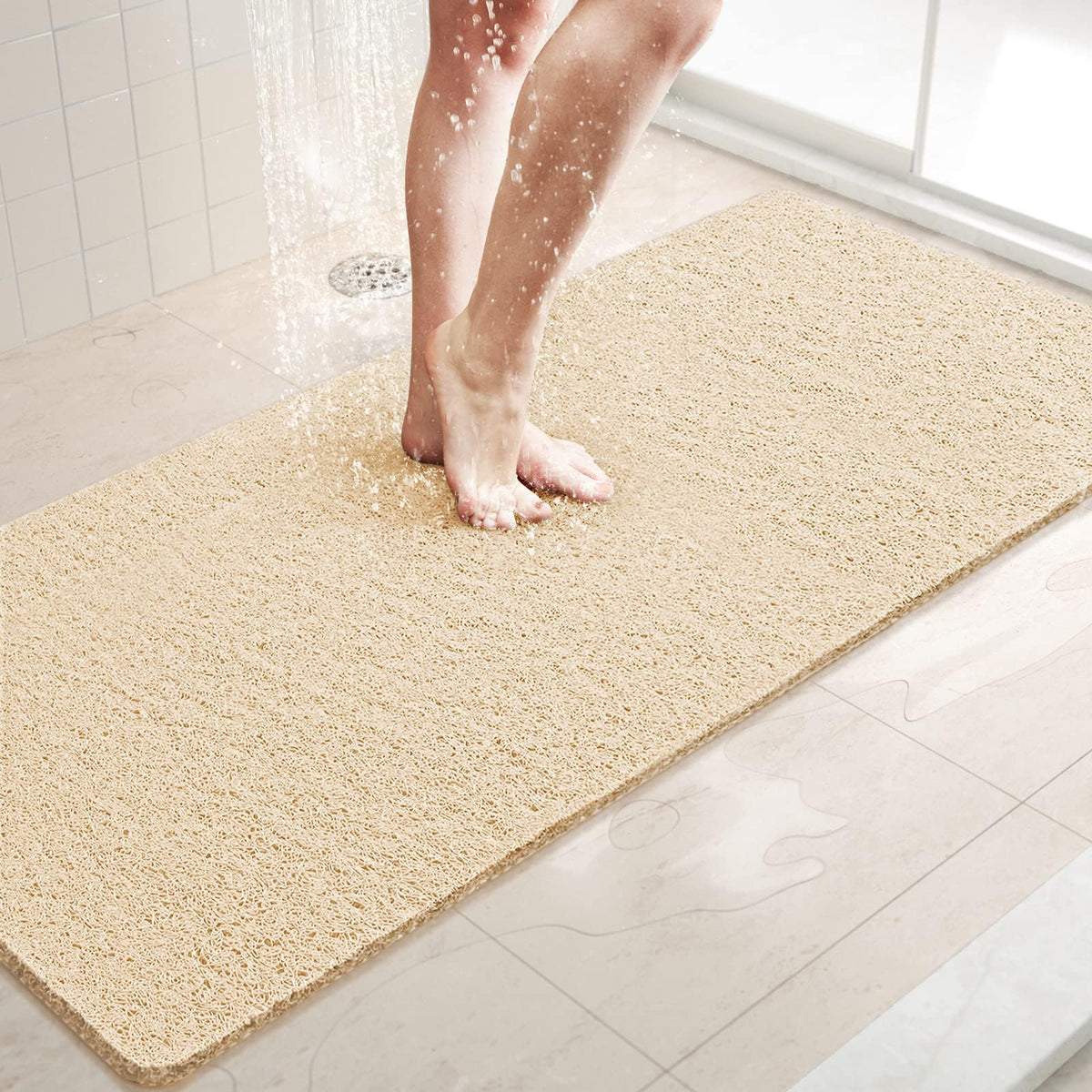 LuxStep Shower Mat Bathtub Mat,24x16 inch, Non-Slip Bath Mat with Drain, Quick Drying PVC Loofah Bathmat for Tub,Shower,Bathroom (Phthalate Free,Grey)
