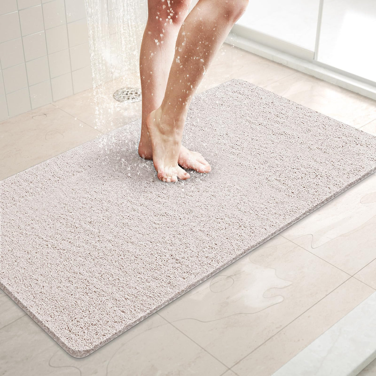 LuxStep Shower Mat Bathtub Mat,24x16 inch, Non-Slip Bath Mat with Drain, Quick Drying PVC Loofah Bathmat for Tub,Shower,Bathroom (Phthalate Free,Grey)