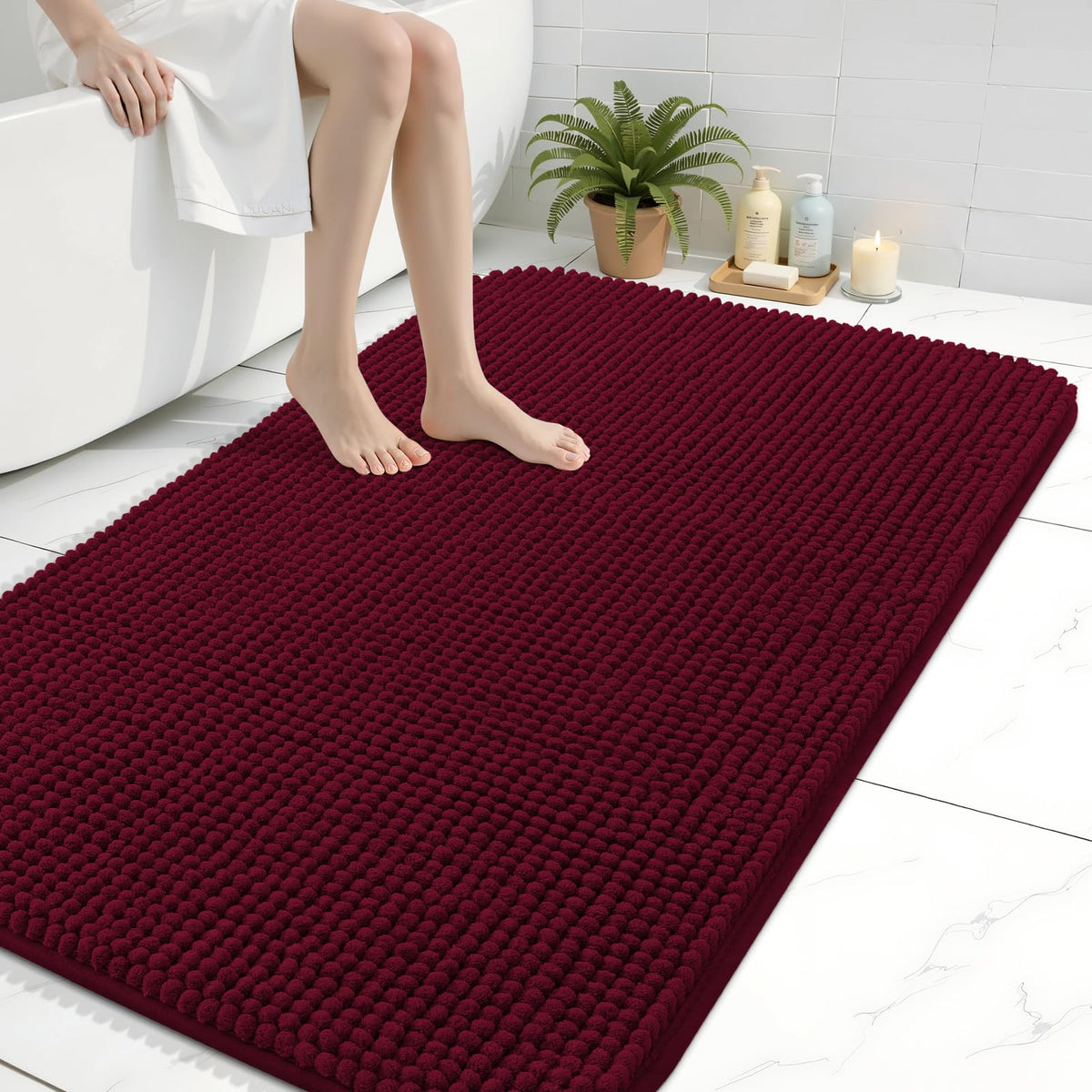 Arotive Chenille Bathroom Rugs 30x20, Soft Absorbent Bath Mat, Grey