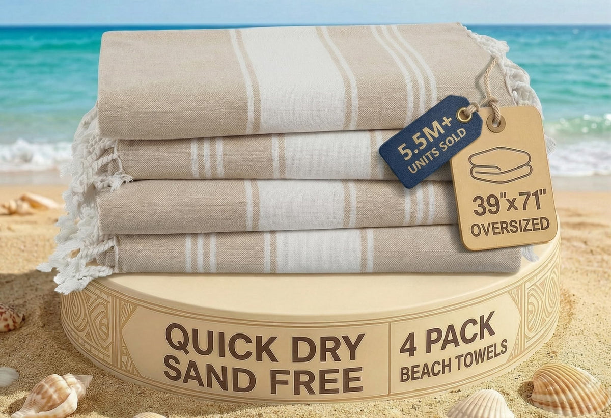 LANE LINEN Turkish Towels 6 Pcs, Beach Towels Oversized, Soft - Beach Party