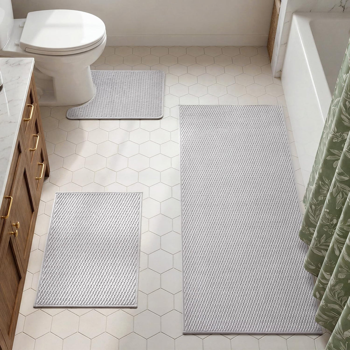 TYUU Bath Mat Set 2 Piece, Thin Bathroom Rugs Non Slip Washable Quick Dry
