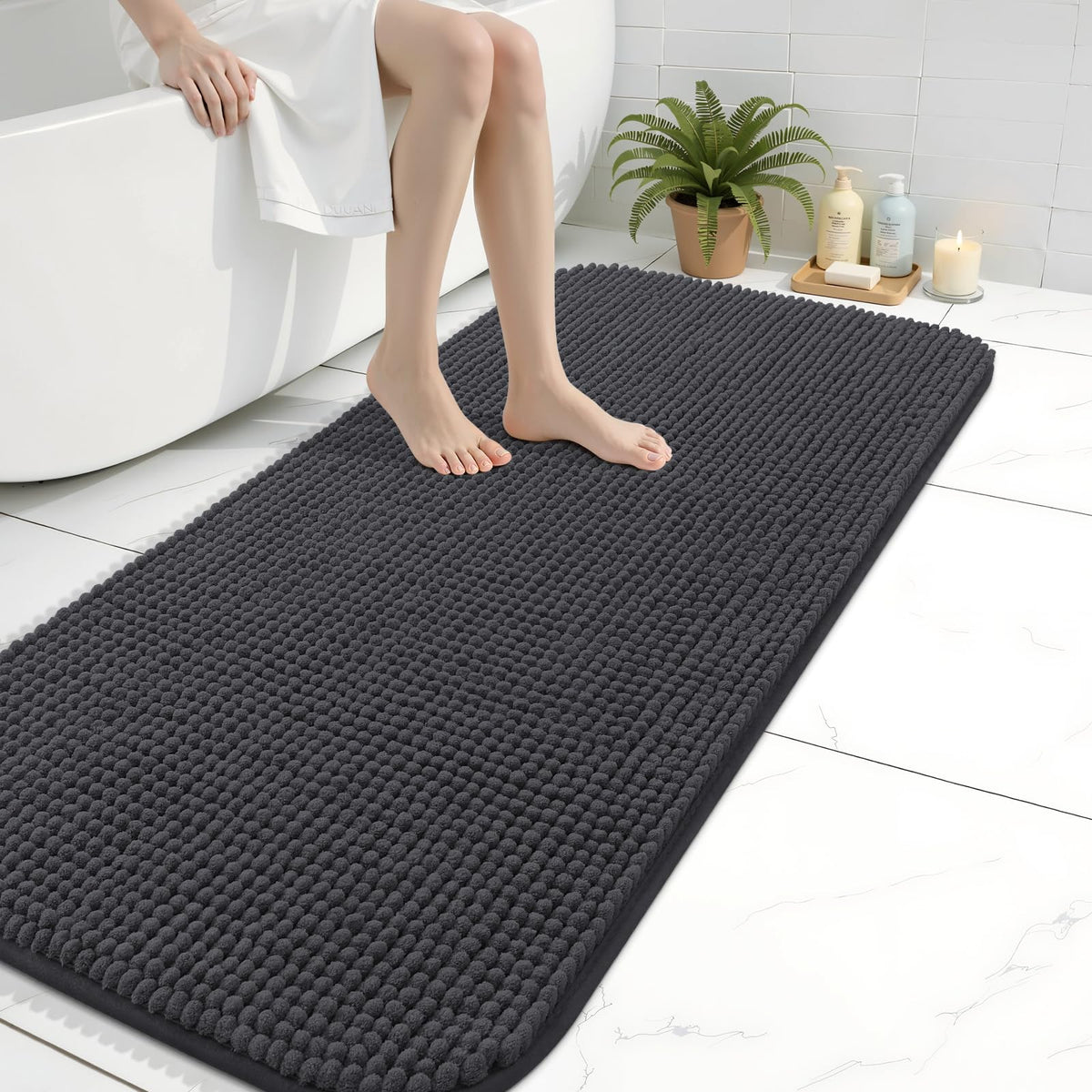 Arotive Chenille Bathroom Rugs 30x20, Soft Absorbent Bath Mat, Grey