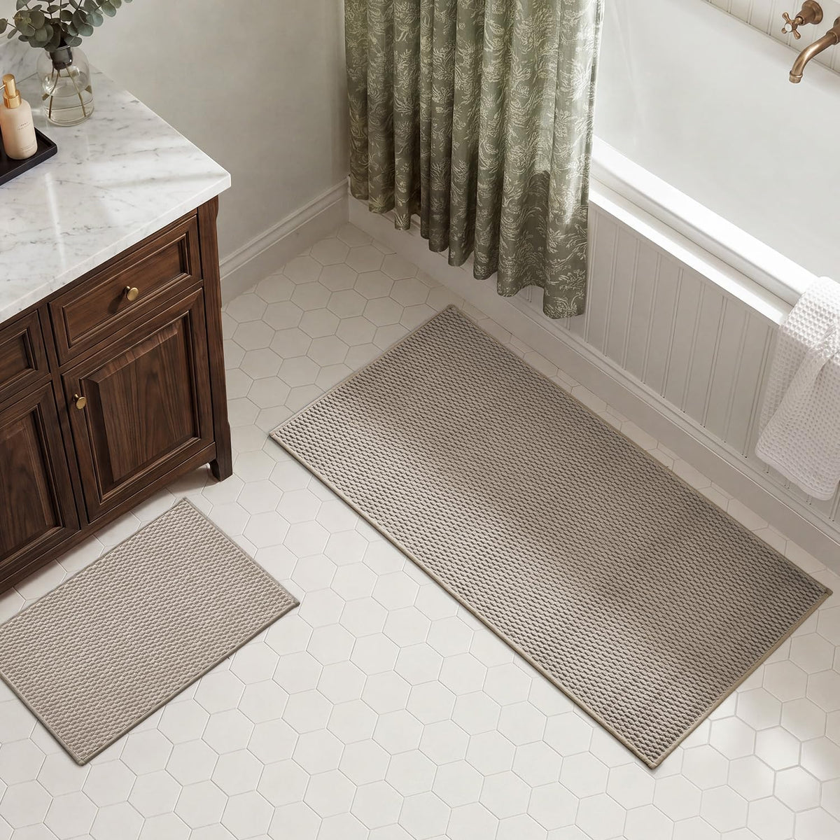 TYUU Bath Mat Set 2 Piece, Thin Bathroom Rugs Non Slip Washable Quick Dry
