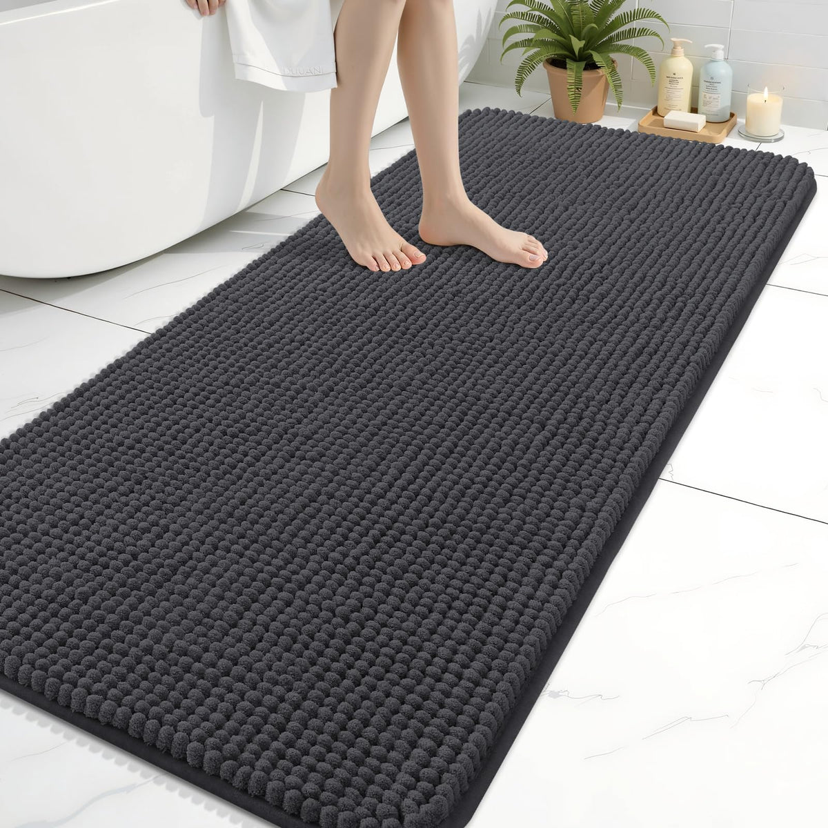Arotive Chenille Bathroom Rugs 30x20, Soft Absorbent Bath Mat, Grey