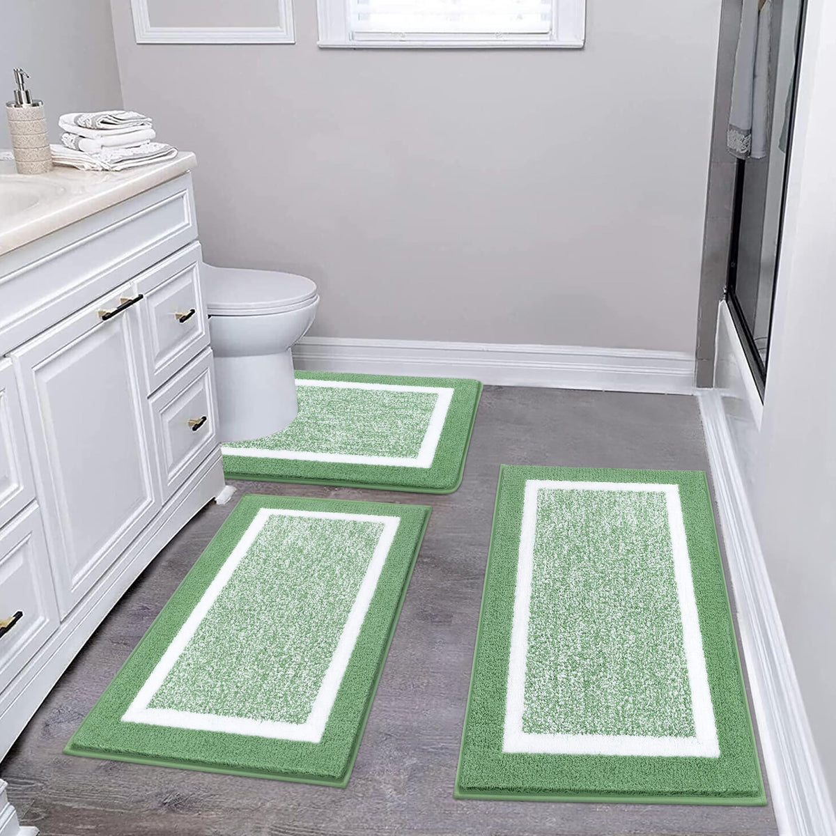 Pauwer Bathroom Rug Sets 3 Piece, Non Slip Washable Bath Mat, Black